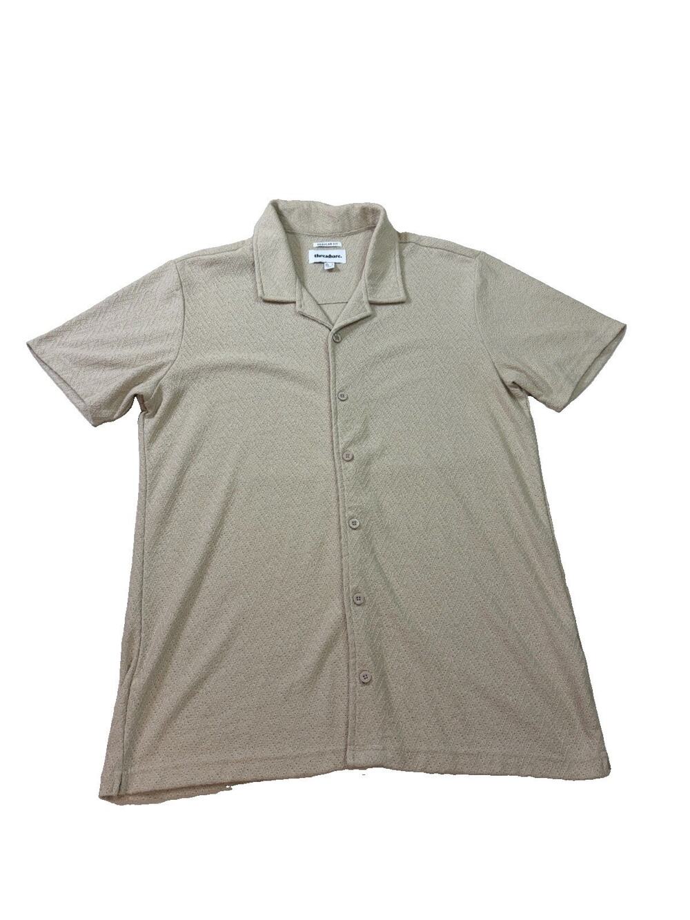 Threadbare Shirt Men’s L Beige Crochet Knit Camp Collar Button Up Resort
